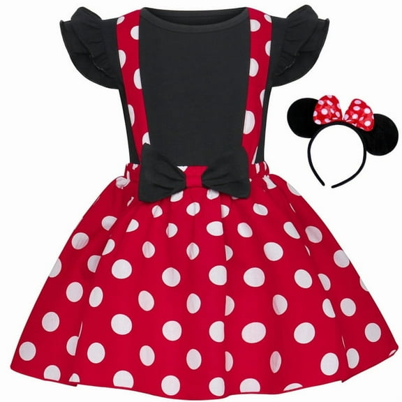 Jurebecia Mini Dress Girls Baby up Mouse Princess Dresses Toddler Cute Polka Dots Fancy Costume Kids Bowknot Tutu Disfraces Red 18-24 Months