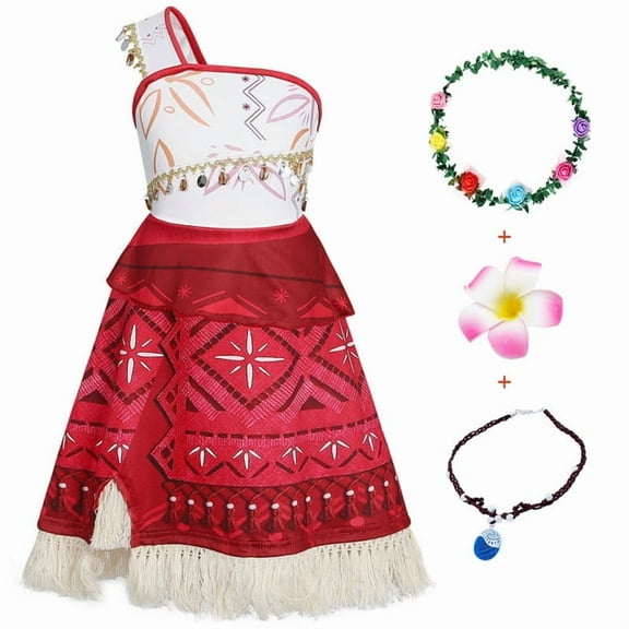 Jurebecia Princess Costume for Girls Ocean Adventure Moana Dress Halloween Cosplay Outfits Birthday Fancy Dresses with Accessories 120 cm 5-6 Years
