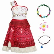 Jurebecia Princess Costume for Girls Ocean Adventure Moana Dress Halloween Cosplay Outfits Birthday Fancy Dresses with Accessories 120 cm 5-6 Years
