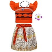 Jurebecia Moana Ocean Adventure Costume for Girls Skirt Sets Princess Dress up Kids Cosplay Role Play Christmas Outfit with Accessories