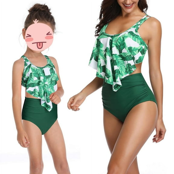 Jurebecia Mother and Daughter Swimwear Family Matching Swimsuit Mommy and Me Bathing Suits Two-Pieces Falbala Bikini Set