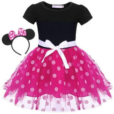 Jurebecia Girls Red Polka Dot Tutu Dress with Bow Headband, Baby Toddler Party Costume for Birthday & Cosplay (110 cm)