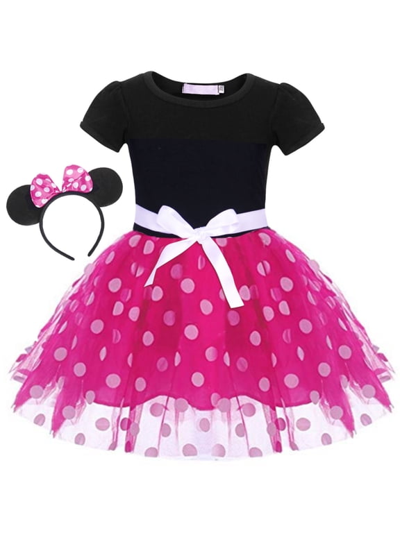 Girls Red Polka Dot Tutu Dress with Bow Headband, Baby Toddler Party Costume for Birthday & Cosplay (110 cm)