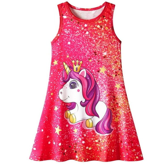Jurebecia Nightgown for Girls Unicorn Night Dress Toddler Kids Nightshirt Nightie Sleepwear Pajamas Sleep Clothes Sleeveless Soft Nightgown 110 CM 3-4 Years