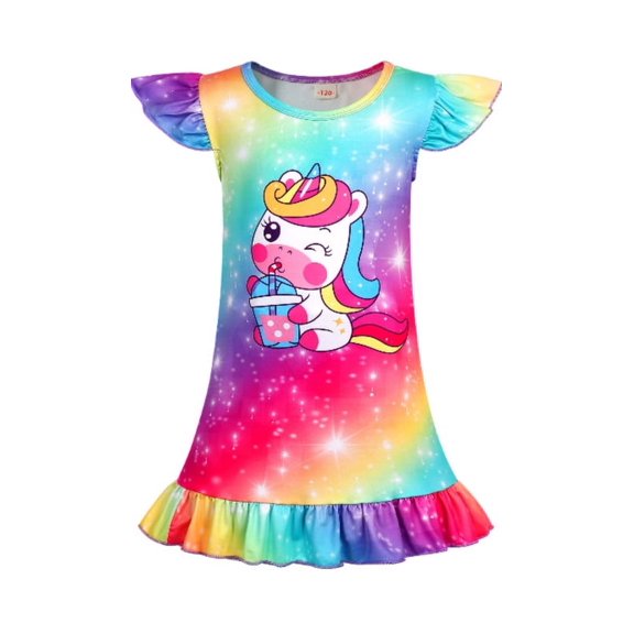 Jurebecia Nightgown for Girls Unicorn Night Dress Toddler Kids Nightshirt Nightie Sleepwear Pajamas Sleep Clothes Soft Nightgown 120 cm 5-6 Years