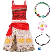 Jurebecia Princess Costume for Girls Adventure Moana Dress Outfit Two-Pieces Crop Top Skirt Set Birthday Party Clothes Child 110 cm 3-4 Years