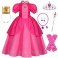 thumbnail image 1 of Jurebecia Peach Princess Costume Dress Girls Super Brothers Kids Fancy Princess Dresses up Set Halloween Birthday Cosplay with Accessories 110 cm 3-4 Years, 1 of 12