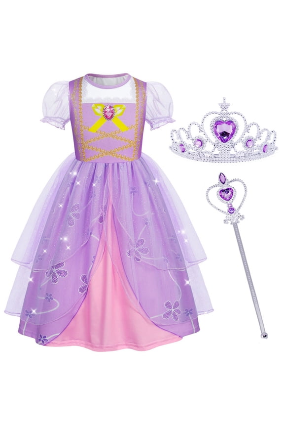 Princess Costumes Puff Sleeve up Fancy Birthday Party Ball Gown Halloween Dress Birthday Party Outfits 6-7 Years