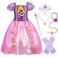 thumbnail image 1 of Jurebecia Girls Princess Costume, Floral Puffy Dress for Halloween Cosplay, Kids Birthday Party Dress with Accessories 6(4-5Years), 1 of 18