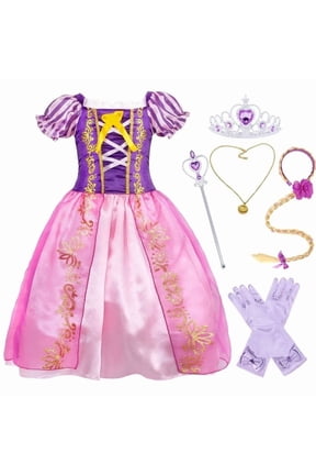 Girls Princess Costume, Floral Puffy Dress for Halloween Cosplay, Kids Birthday Party Dress with Accessories 6(4-5Years)