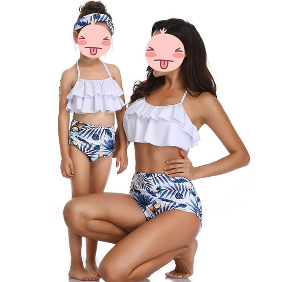 Jurebecia Swimsuit for children Two Pieces Bathing Suits Top Ruffled Flounce Tummy Control High Waisted Bottom Bikini Set