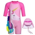 thumbnail image 1 of Jurebecia Unicorn Swimsuit for Girls Guard Sun Protection Kids Cartoon Animals Swimming Suit Girls Swimwear with Cap Water Sport Beach 2-3 Years 100 CM, 1 of 9