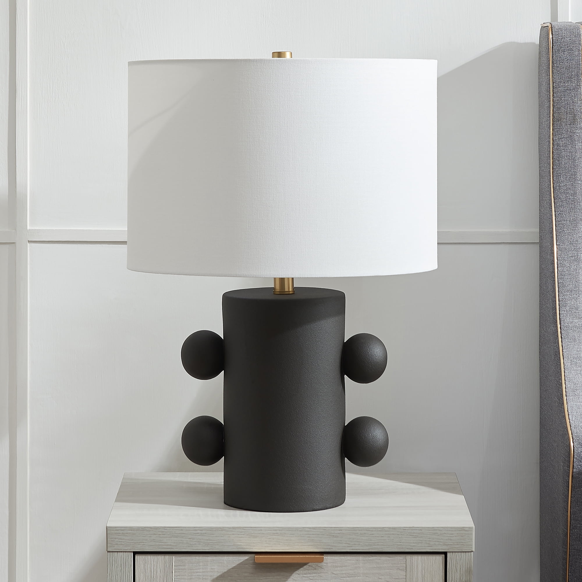 Jurrah 20" Tall Ceramic Table Lamp with Fabric Shade in Matte Black/White