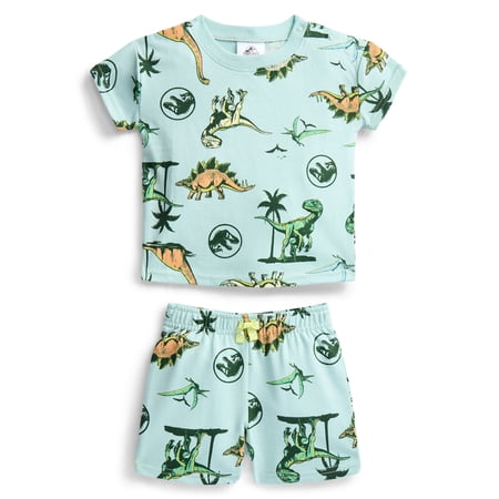 Stitch Jurassic World Baby Boys Allover Print Short Sleeve Tee and Shorts Set, 2-Piece, Sizes 0/3M-24M