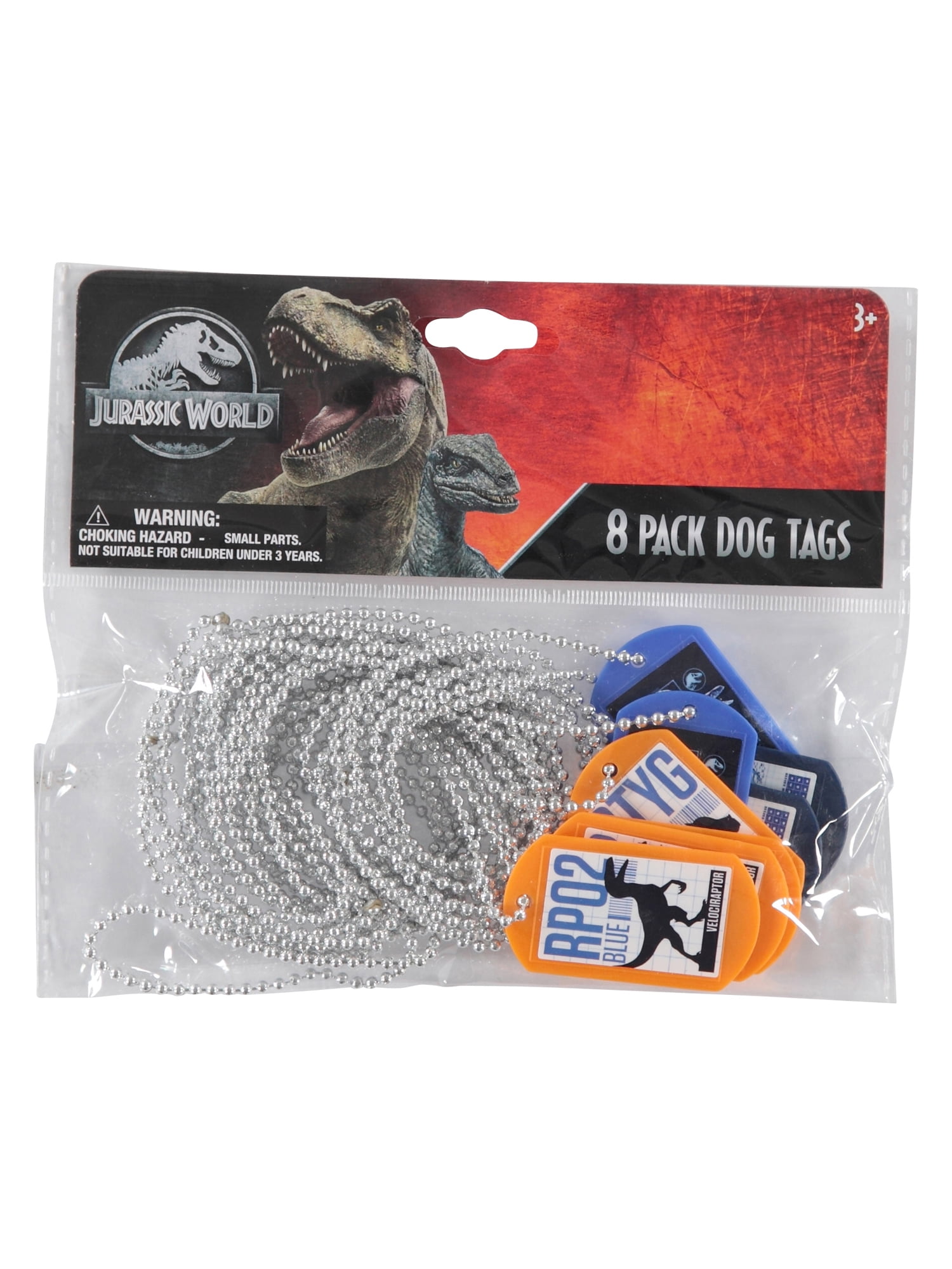 Jurrasic World Dog Tag Necklace Set, Party Favor 8 Pack