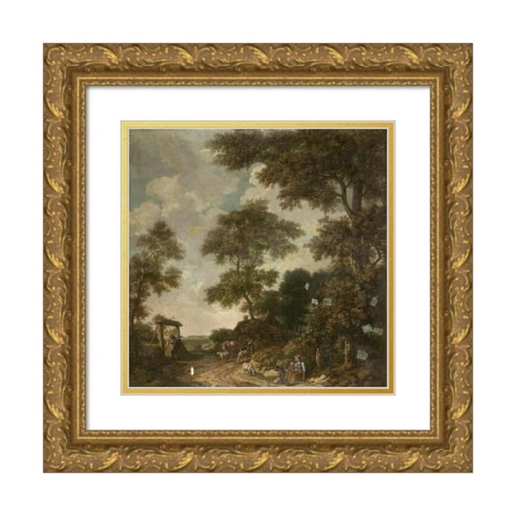 Jurriaan Andriessen 12x12 Gold Ornate Wood Frame and Double Matted Museum Art Print Titled - Wallpaper Painting of a Dutch Landscape with a Sandy Road (C. 1776)