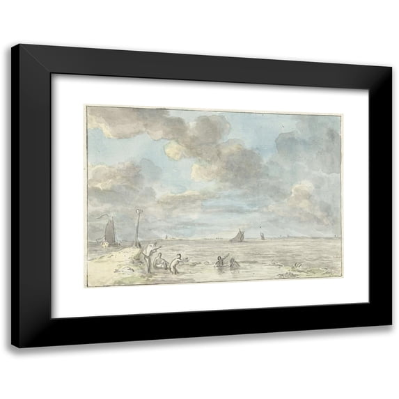 Jurriaan Andriessen 24x18 Black Modern Framed Museum Art Print Titled - De Baak, a Seaside Resort on the Ij (1803)