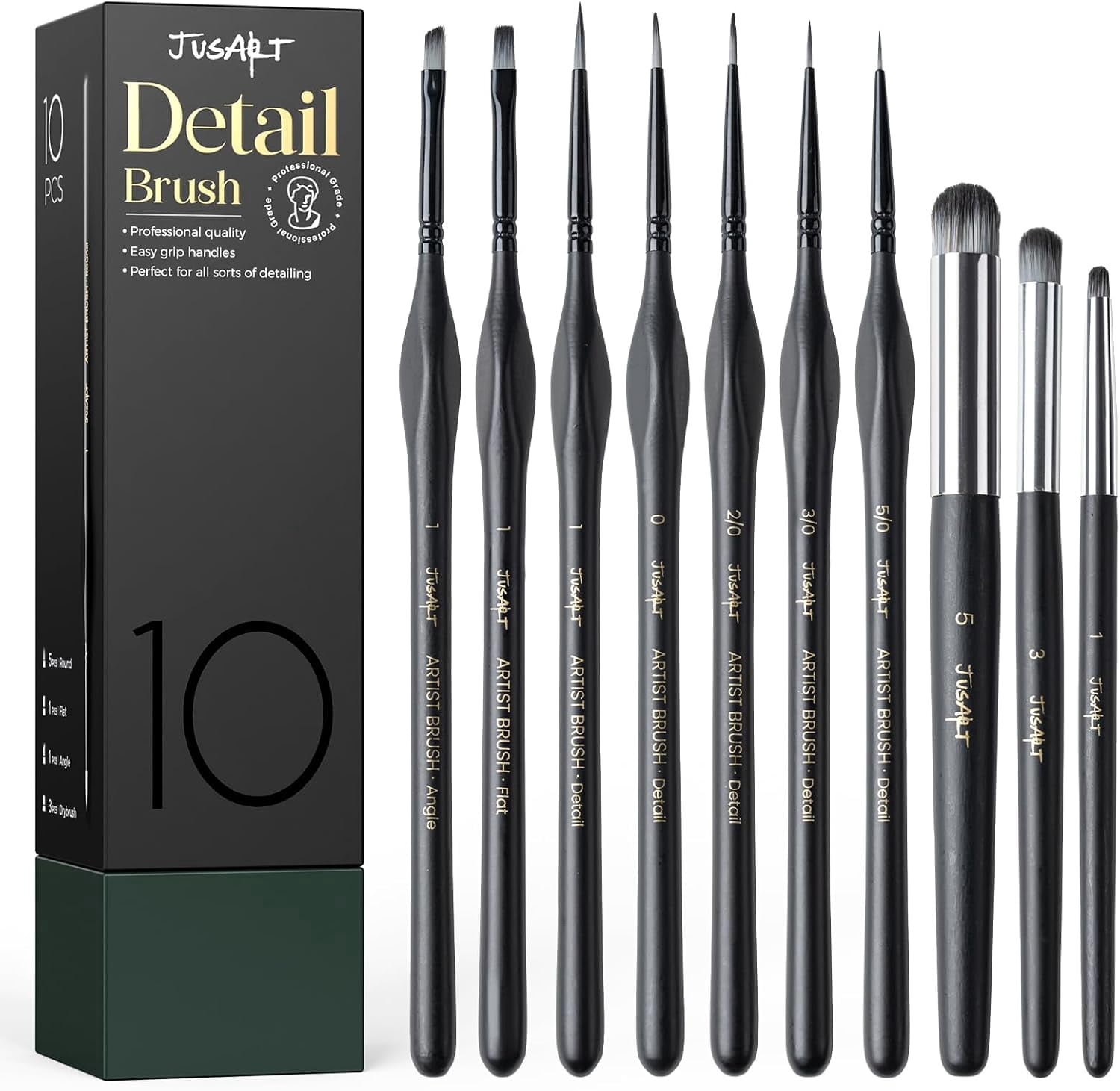 JusArt 10-Piece Detail Paint Brush Set, Miniature Paint Brushes for ...