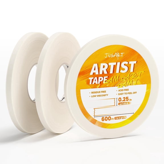 JusArt 3 Packs Artist Tape for Watercolor Paper, 0.25 inch Wide Total 600FT Long, White Art Tape,Masking Tape for Masking, Drafting and Painting, Acid Free, Low Tack