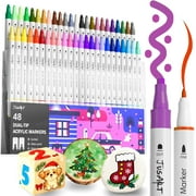 JusArt 48 Colors Dual Tip Acrylic Paint Markers with Dot and Fine Tip, No-Bleed Paint Pens and Waterproof Markers for Rock, Wood, Glass, Ceramic - Vibrant Art Supplies Beginners & Artists