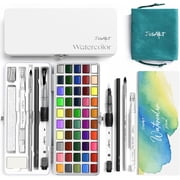 JusArt 50 Colors Watercolor Paint Set,Art Supplies with Metallic Color, Detail Painting Brushes, Water Brush Pens, Portable Travel Painting Kit for Artists, Professionals, Adults