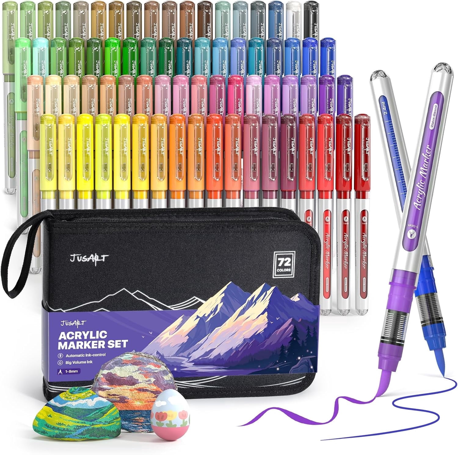 JusArt 72 Colors Acrylic Paint Markers with Canvas Bag, Water