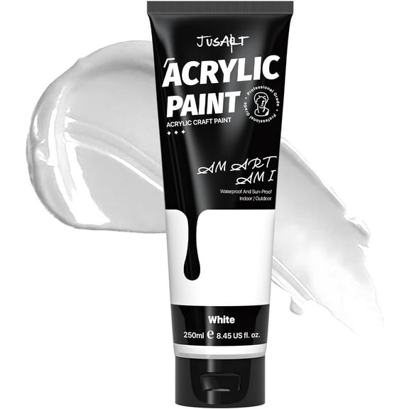 JusArt Acrylic Paint,Titanium White Paint Tubes（250ml /8.45 oz Non-Toxic & Rich Pigment Craft Paints for Canvas Painting, Wood, Fabric, Stone, Ceramics, Art Supplies for Artists, Adults