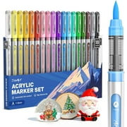 JusArt Acrylic Paint Markers Brush Tip 18 Colors, Water-Based Coloring Markers Automatic Ink Control for Halloween Crafts, Waterproof Acrylic Paint Pens for Pumpkin, Rock, Egg, Wood, Fabric, Glass