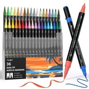 JusArt 36 Colors Markers, Dual Tip with Brush Tip and Fine Tip，for Rock, Wood, Egg, Canvas, Glass, Stone, Ceramic, DIY Crafts Professional Art Supplies