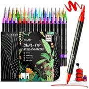 JusArt 48 Colors Acrylic Paint Markers Set with Canvas Bag, Dual Tips with Brush Tip & Fine Tip, No-Bleed, Waterproof, Non-Toxic & Odorless Paint Pens for Rock, Egg, Wood, Canvas, Ceramic, DIY