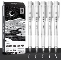 JusArt White Gel Pens with 0.4mm, 0.5mm & 1.0mm Assorted Tips, Opaque White Ink Pens for Black Paper, Drawing, Journaling & DIY Crafts, Ideal Drawing Pens for Artists & Art Supplies, 5 Pack