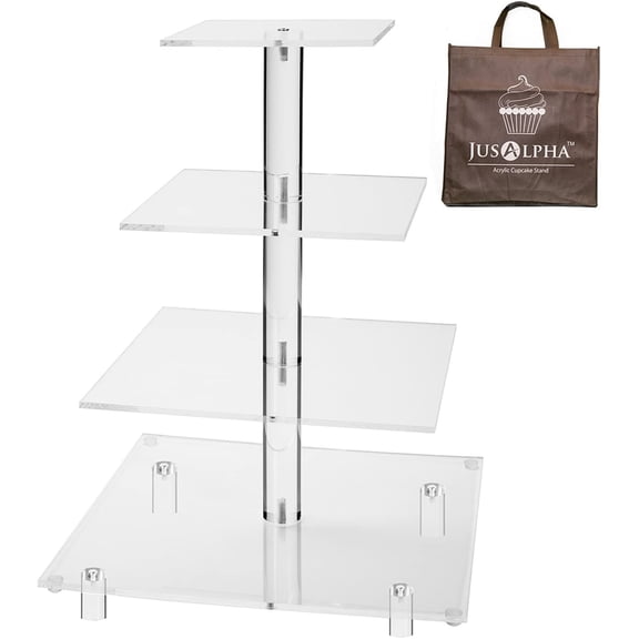 Jusalpha Large 4 Tier Square Acrylic Cupcake Tower Stand for Dessert, Pastry, Serving Platter-Candy Bar Party Dcor and Supply (Tall version)