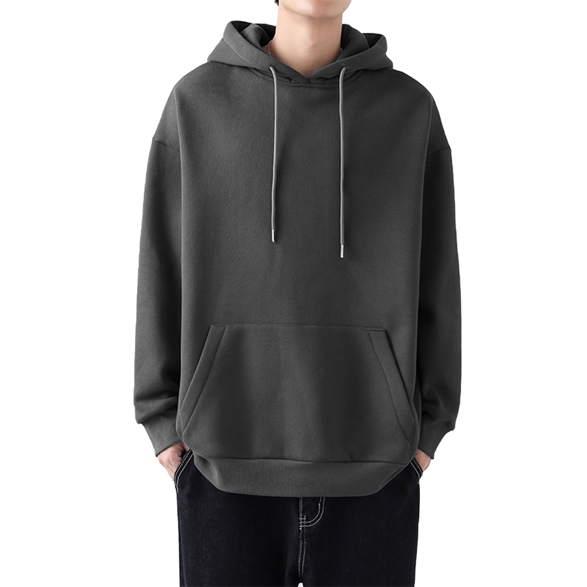 Jusddie Men Hoodies Drawstring Regular Sweatshirt Long Sleeve Fall Pullover  Solid Color Winter Dark Gray 2XL - Walmart.com
