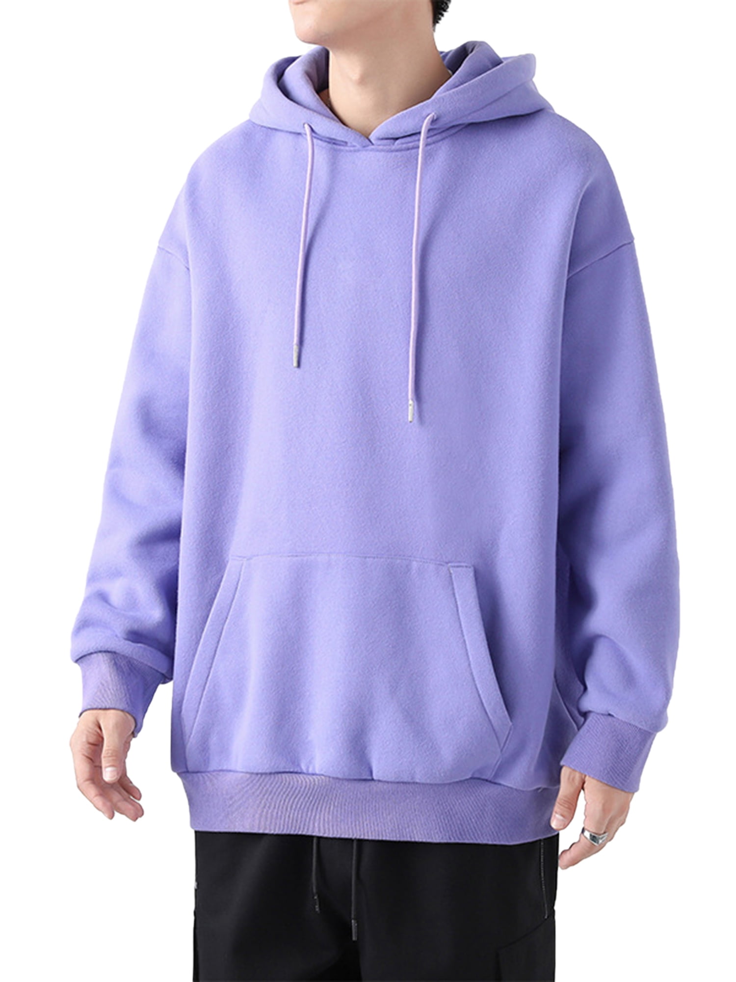 Jusddie Men Hoodies Drawstring Regular Sweatshirt Long Sleeve Fall Pullover Solid Color Winter Purple 5XL
