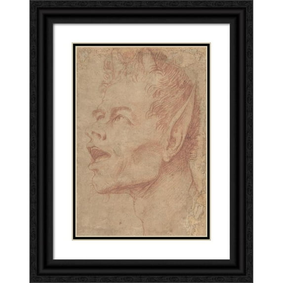 Jusepe de Ribera 11x14 Black Ornate Wood Framed Double Matted Museum Art Print Titled: Head of a Satyr Facing Left (ca. 1625-30)