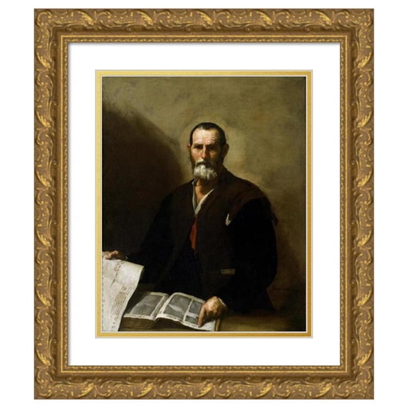 Jusepe de Ribera 12x14 Gold Ornate Wood Frame and Double Matted Museum Art Print Titled - Philosopher Crates