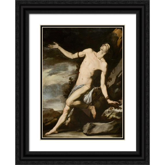 Jusepe de Ribera 14x18 Black Ornate Wood Framed Double Matted Museum Art Print Titled - Saint Sebastian (1652)