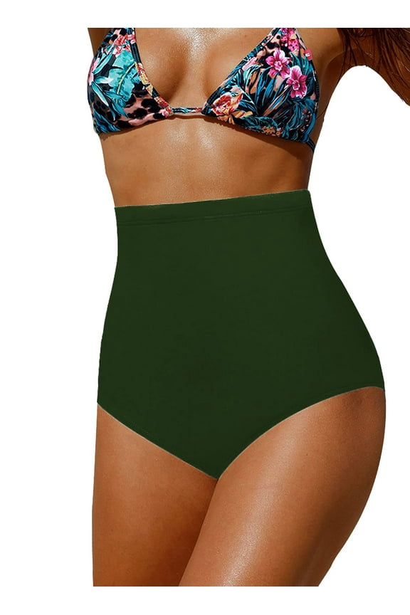 High Waisted Bikini Bottom for Women Tummy Control Swimsuits Tankini Bottom Plus Size Swim Shorts