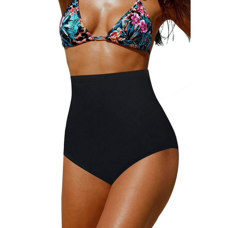 Jusfitsu High Waisted Bikini Bottom for Women Tummy Control Swimsuits Tankini Bottom Plus Size Swim Shorts