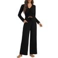 thumbnail image 1 of Jusfitsu Long Sleeve Pajama Sets for Women Soft Two Piece Sleepwear Drawstring V Neck Pjs Loose Fitted Loungewear PJ Sets, 1 of 6