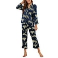 thumbnail image 1 of Jusfitsu Silk Satin Pajama Set for Women Long Sleeve Sleepwear V Neck Two Piece Pjs Soft Loungwear, 1 of 7