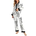 thumbnail image 1 of Jusfitsu Silk Satin Pajama Set for Women Long Sleeve Sleepwear V Neck Two Piece Pjs Soft Loungwear, 1 of 6