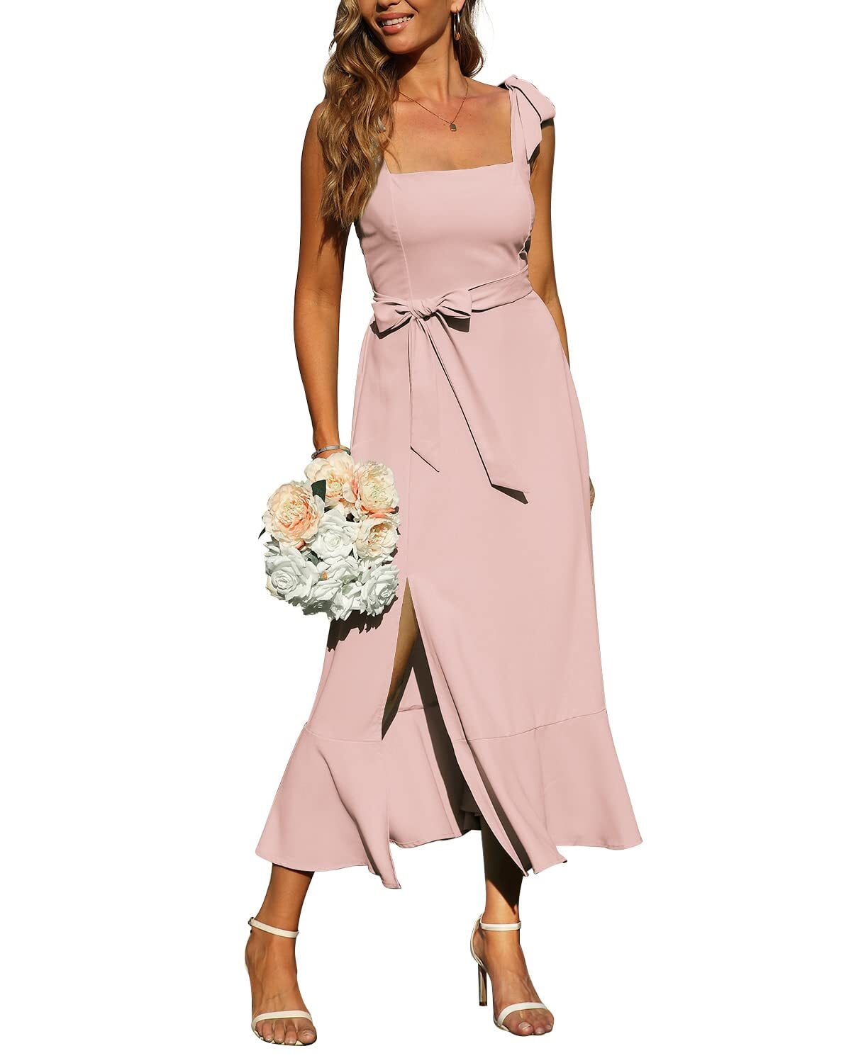 Summer Party Midi Elegant Dress Women Strap Sexy Design High Wasit Vintage Casual Dress Sleeveless Chiffon Sweet Dress