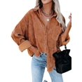 thumbnail image 1 of Jusfitsu Women’s Shacket Jacket Corduroy Long Sleeve Blouse Tops Casual Button Down Shirts for Women Oversized Top, 1 of 4