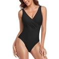 thumbnail image 1 of Jusfitsu Womens Athletic One Piece Swimsuits Tummy Control Bathing Suit V Neck Push Up Swimwear for Women Plus Size, 1 of 7