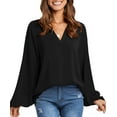 thumbnail image 1 of Jusfitsu Womens Chiffon Blouses Shirts Casual V Neck Tunics Shirts Lantern Long Sleeve Top Loose Blouse Tops, 1 of 5