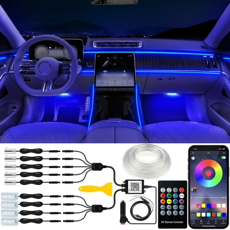 Interior Car LED Strip Lights with Wireless APP and Remote Control, RGB 5  in 1 Ambient Lighting Kits with 236 inches Fiber Optic, 16 Million Colors
