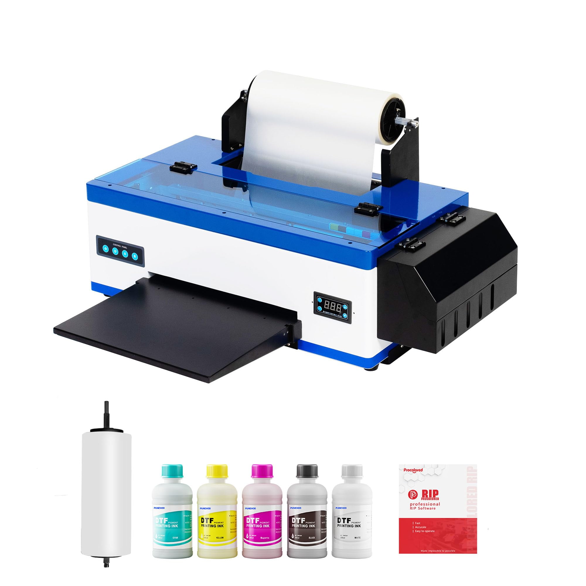 PUNEHOD DTF A3 Color Direct to Film All-in-One Printer 33cm*100M Roll Film & 250ml DTF Ink