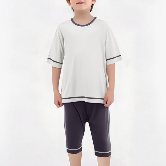 Juslio 2-Piece Kids Boys Modal T Shirts Tops+Elastic Waist Shorts Comfortable Breathable Outfits Sets 4-5Years