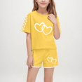 thumbnail image 1 of Juslio 2-Piece Kids Comfortable Girls Crew Neck Hearts Print T Shirts Tops+Elastic Waist Shorts Breathable Outfits Sets 10 Years, 1 of 8